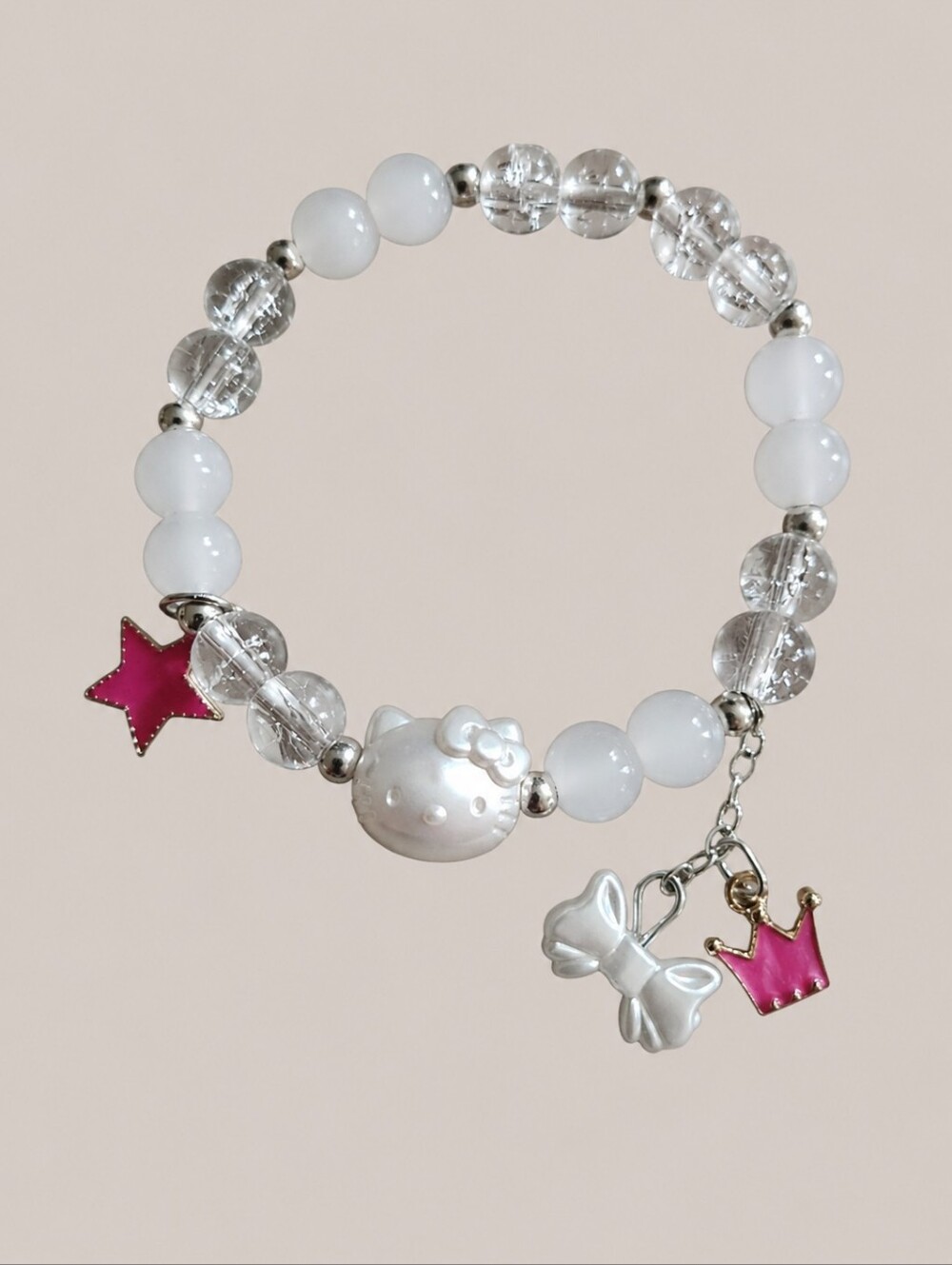 Handmade Beaded Hello Kitty Charm Bracelet- By 12 y.o. Artist Layla
